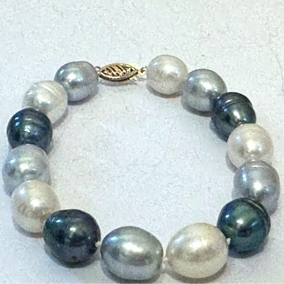 10-9mm South Sea & Tahitian Pearl Bracelet Multicolor 8” 14K Yellow Gold - Picture 2 of 14
